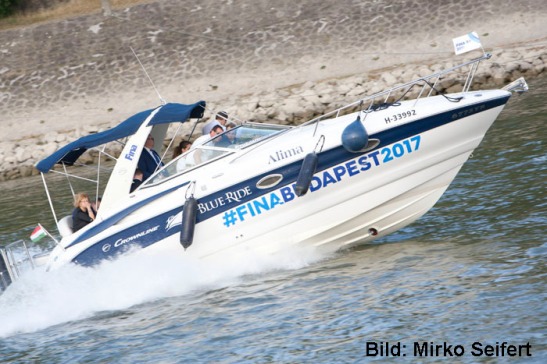 Budapest, Juli 2017: FINA-Speedboot für VIPs.